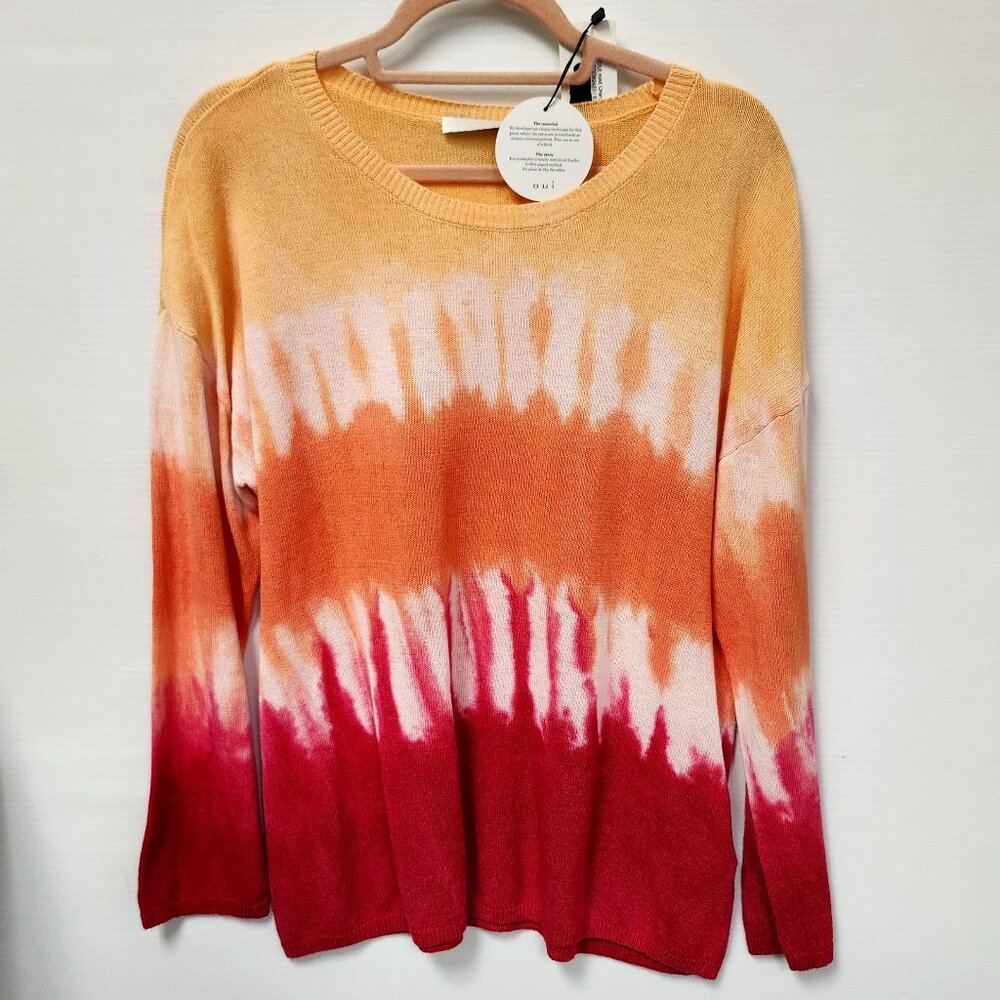 Oui Women's Red/Orange/Yellow Linen Pullover Sweater Sizes 10, 12 & 14